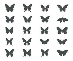 siluetas de mariposas, conjunto de siluetas de mariposas. vector