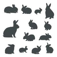 Rabbits silhouettes, Bunny silhouette sets vector