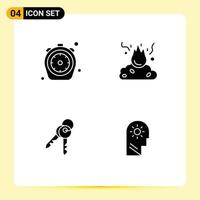 Pack of 4 Modern Solid Glyphs Signs and Symbols for Web Print Media such as chrono smoke time fire keys Editable Vector Design Elements