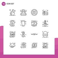 Outline Pack of 16 Universal Symbols of smartphone contact map app holiday Editable Vector Design Elements