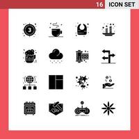 User Interface Pack of 16 Basic Solid Glyphs of fast food light time india candles Editable Vector Design Elements