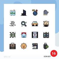 Universal Icon Symbols Group of 16 Modern Flat Color Filled Lines of adn kitchen world gloves glouve Editable Creative Vector Design Elements