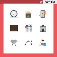 9 User Interface Flat Color Pack of modern Signs and Symbols of workflow iteration banking food candy Editable Vector Design Elements