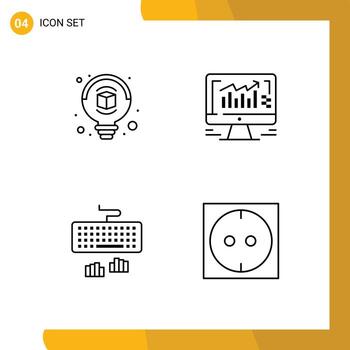 4 símbolos de signos de línea universales de elementos de diseño de vector editables eléctricos de monitor de computadora de tipo bombilla