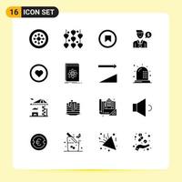 16 Universal Solid Glyph Signs Symbols of like dollar interface job man Editable Vector Design Elements