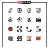 Universal Icon Symbols Group of 16 Modern Flat Color Filled Lines of document process brain function command Editable Creative Vector Design Elements