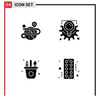 4 Universal Solid Glyph Signs Symbols of creative arts map creative craft Editable Vector Design Elements