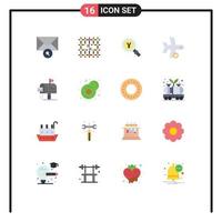 16 Universal Flat Color Signs Symbols of transportation plane yen landing find Editable Pack of Creative Vector Design Elements