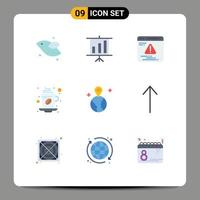 9 Universal Flat Color Signs Symbols of location world web hot tea Editable Vector Design Elements