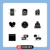 Pack of 9 creative Solid Glyphs of mobile basic invitation application favorite Editable Vector Design Elements