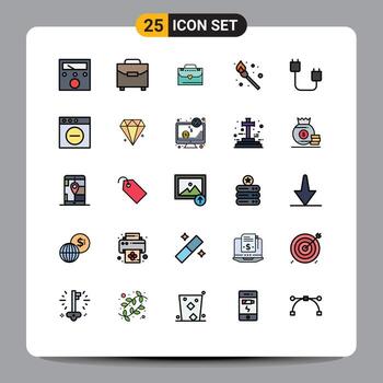 conjunto de 25 colores planos de línea rellenos de vector en la cuadrícula para dispositivos de hardware maletín cordón coincide con elementos de diseño vectorial editables