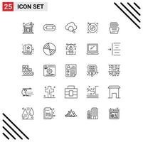 Mobile Interface Line Set of 25 Pictograms of housekeeping cleaning cloud music dvd dvd Editable Vector Design Elements