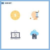 Pictogram Set of 4 Simple Flat Icons of business processing yen time reporting Editable Vector Design Elements