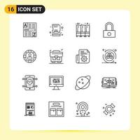 Mobile Interface Outline Set of 16 Pictograms of manager manager security security lock Editable Vector Design Elements