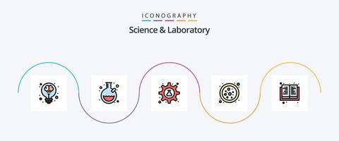 la línea de ciencia llenó el paquete de iconos planos 5 que incluye conocimiento. molécula. diente. conexión. tubo vector