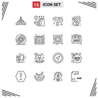 Set of 16 Modern UI Icons Symbols Signs for pentacle circle wellness sms message Editable Vector Design Elements