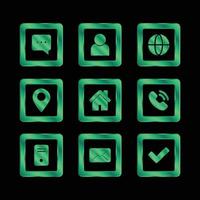 Luxurious greenish sparkle contact and basic square icons collection vector