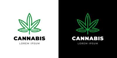 aceite de cáñamo cbd del concepto de logotipo de cannabis medicinal. plantilla de diseño de logotipo lineal de producto natural de hoja de marihuana. emblema de hierba de cannabidiol verde medicinal. insignia de eps vectoriales vector