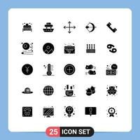 Mobile Interface Solid Glyph Set of 25 Pictograms of shoot arrow vessel archery opposites Editable Vector Design Elements