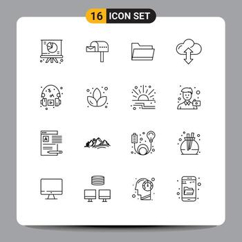 16 Thematic Vector Outlines and Editable Symbols of hobby down folder up cloud Editable Vector Design Elements