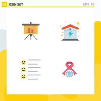 Universal Icon Symbols Group of 4 Modern Flat Icons of presentation list report house emojis Editable Vector Design Elements