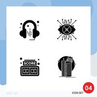 4 Thematic Vector Solid Glyphs and Editable Symbols of headphone digital ar eye building Editable Vector Design Elements