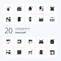 20 Home Stuff Solid Glyph icon Pack like machine bed room hand room bed vector