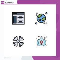 Set of 4 Vector Filledline Flat Colors on Grid for web snow flakes browser globe canada Editable Vector Design Elements