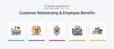 la relación con el cliente y la línea de beneficios para empleados llenaron un paquete de 5 iconos, incluido el árbol. fax. libro. mensaje. teoría. diseño de iconos creativos vector