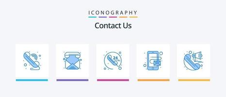 contáctenos paquete de iconos azul 5 que incluye altavoz. anuncio. cualquier momento. móvil. dirección. diseño de iconos creativos vector