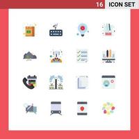 Set of 16 Modern UI Icons Symbols Signs for hill study bulb science chemistry Editable Pack of Creative Vector Design Elements