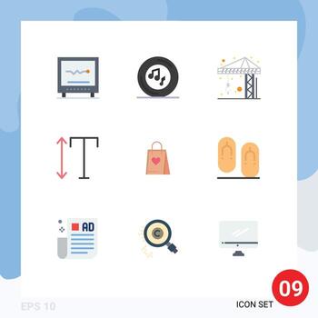 Flat Color Pack of 9 Universal Symbols of love vertical player scale crain Editable Vector Design Elements