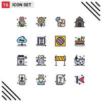16 Universal Flat Color Filled Line Signs Symbols of tower house tasks church solution Editable Creative Vector Design Elements