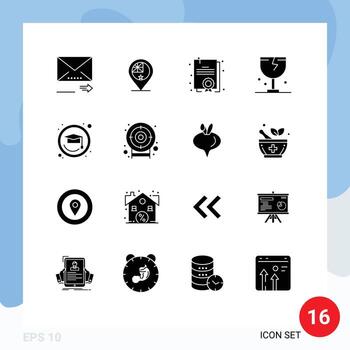 Editable Vector Line Pack of 16 Simple Solid Glyphs of education logistic location fragile caution Editable Vector Design Elements