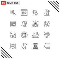 Modern Set of 16 Outlines and symbols such as player music php ipod time Editable Vector Design Elements
