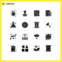 Modern Set of 16 Solid Glyphs Pictograph of structure career periodic job search cv Editable Vector Design Elements