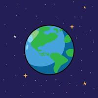 The Earth and many stars in space, cartoon vector illustration