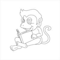 a monkey reading for coloring book in vector illustration