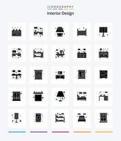 diseño interior creativo paquete de iconos negros sólidos de 25 glifos, como la luz. dormir. decorar el hogar. cuna. cama vector