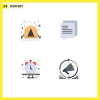 4 Thematic Vector Flat Icons and Editable Symbols of camp wristwatch jungle message advertising Editable Vector Design Elements