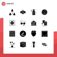 16 User Interface Solid Glyph Pack of modern Signs and Symbols of automation geography serve world location Editable Vector Design Elements