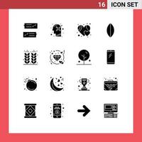 Universal Icon Symbols Group of 16 Modern Solid Glyphs of farming agriculture human mind surfboard sport Editable Vector Design Elements