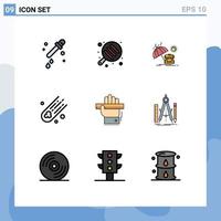 Modern Set of 9 Filledline Flat Colors and symbols such as ruler learn sun hand space Editable Vector Design Elements