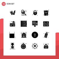 Pack of 16 creative Solid Glyphs of layout card protection shopping atm card glass Editable Vector Design Elements