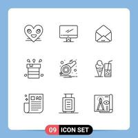 Pack of 9 Modern Outlines Signs and Symbols for Web Print Media such as water miscellaneous imac dry open Editable Vector Design Elements