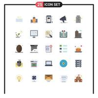 25 User Interface Flat Color Pack of modern Signs and Symbols of marketing bullhorn monarchy mobile video Editable Vector Design Elements