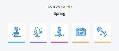 paquete de iconos primavera azul 5 que incluye. primavera. calendario. palas grande. diseño de iconos creativos vector