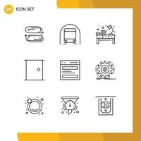 9 Outline concept for Websites Mobile and Apps home door vehicles buildings office Editable Vector Design Elements
