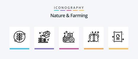 paquete de iconos de la línea 5 de la naturaleza y la agricultura, incluida la granja. dar. agricultura. jardín. agricultura. diseño de iconos creativos vector