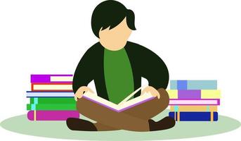 reading a book vector illustration, smart young teenager, students read books to increase knowledge illustration